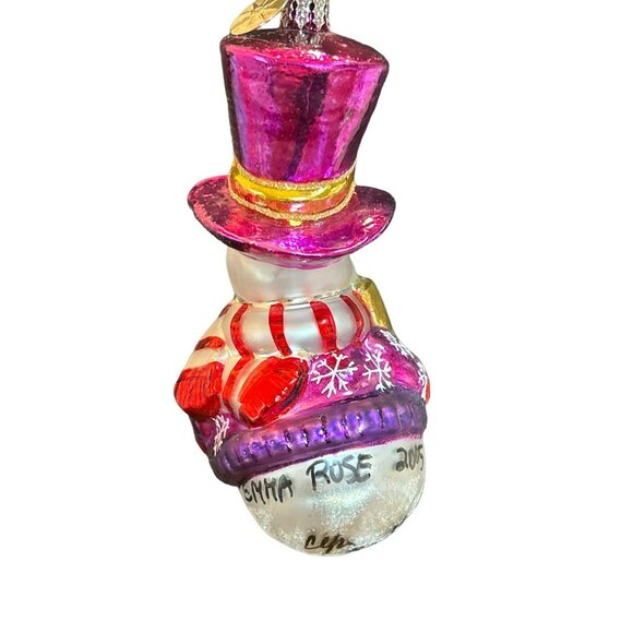 Christopher Radko Pink Love Snowman Christmas Ornament 5” RARE Signed - Picture 2 of 3